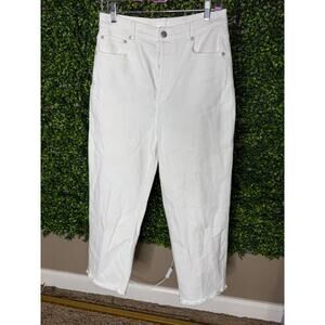 Boyish White Denim Pants with Raw Hem